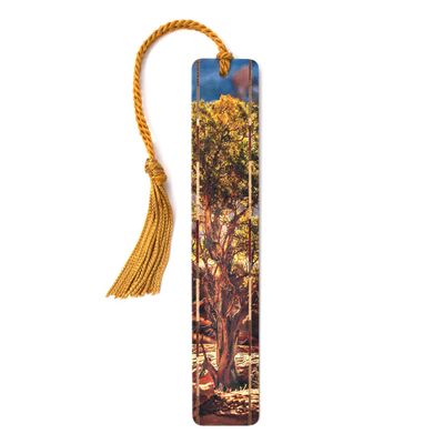 Juniper Tree Personalized Wooden Bookmark | Mike DeCesare Juniper Tree Nature Photograph Design | Handmade Wood Bookmark with Copper Collegiate-Style Chainette Tassel | Made in the USA