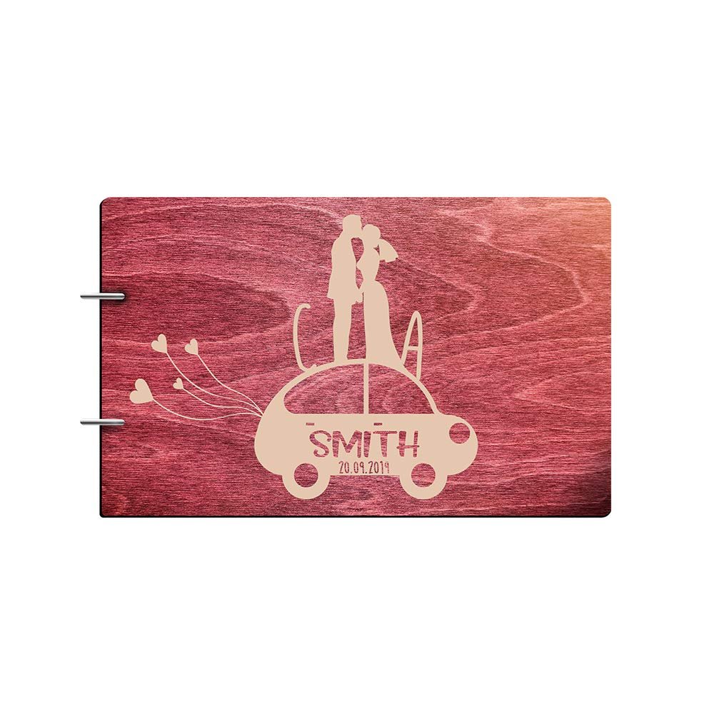 Just Customized Personalized Handmade Mr Mrs Wedding Guest Book for Bride and Groom Wood Alternative Custom Engraved Newlywed Marriage Album (Rosewood)