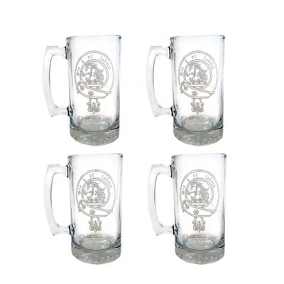 Ramsay Family Scottish Clan Crest Engraved Beer Stein Set of 4  27 oz Personalized Heraldic Glassware