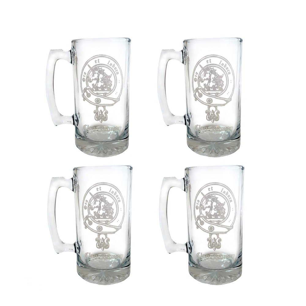 Ramsay Family Scottish Clan Crest Engraved Beer Stein Set of 4  27 oz Personalized Heraldic Glassware