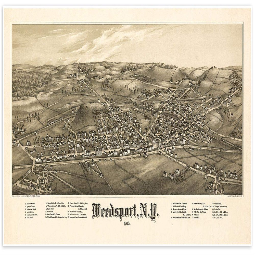 Antiguos Maps - Weedsport, New York Bird's Eye View Panoramic Map Circa 1885 - Measures 24 in x 48 in (610 mm x 1219 mm)