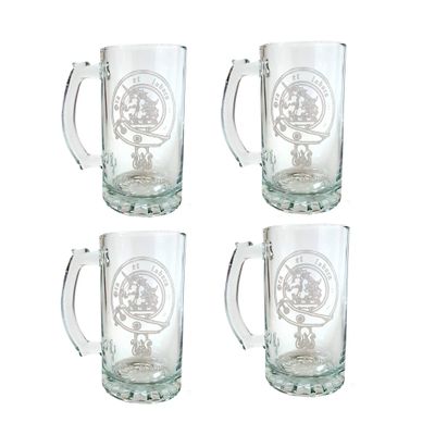 Clan Ramsay Scottish Crest Engraved 16oz Stein Set of 4  Personalized Heraldic Beer Glasses