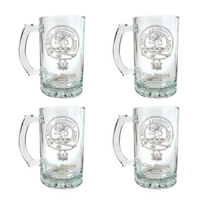 Young Scottish Clan Crest Stein Set of 4  16 oz Personalized Heraldic Engraving