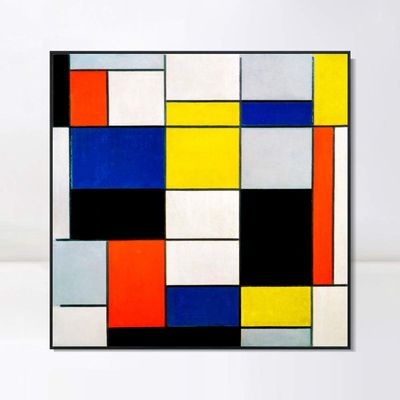 INVIN ART Framed Canvas Series#032 by Piet Cornelies Mondrian Wall Art Living Room Home Office Decorations(Black Slim Frame,24"x24")