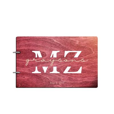 Just Customized Personalized Handmade Mr Mrs Wedding Guest Book for Bride and Groom Wood Alternative Custom Engraved Newlywed Marriage Album (Rosewood)