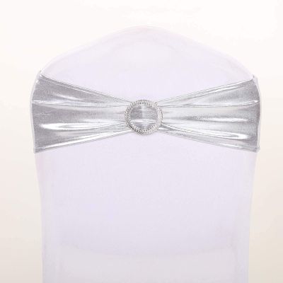Balsa Circle 10 pcs Silver Metallic Spandex Chair Sashes with Silver Round Buckles Wedding Ceremony Reception Decorations Supplies