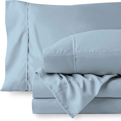 4 PC Cotton Sheets Set, 600 Thread Count 100% Egyptian Cotton, 22 Inch deep Pocket of Fitted Sheet, Long-Staple Combed Cotton Best-Bedding Sheets for Bed, Light Blue Solid, King Size.