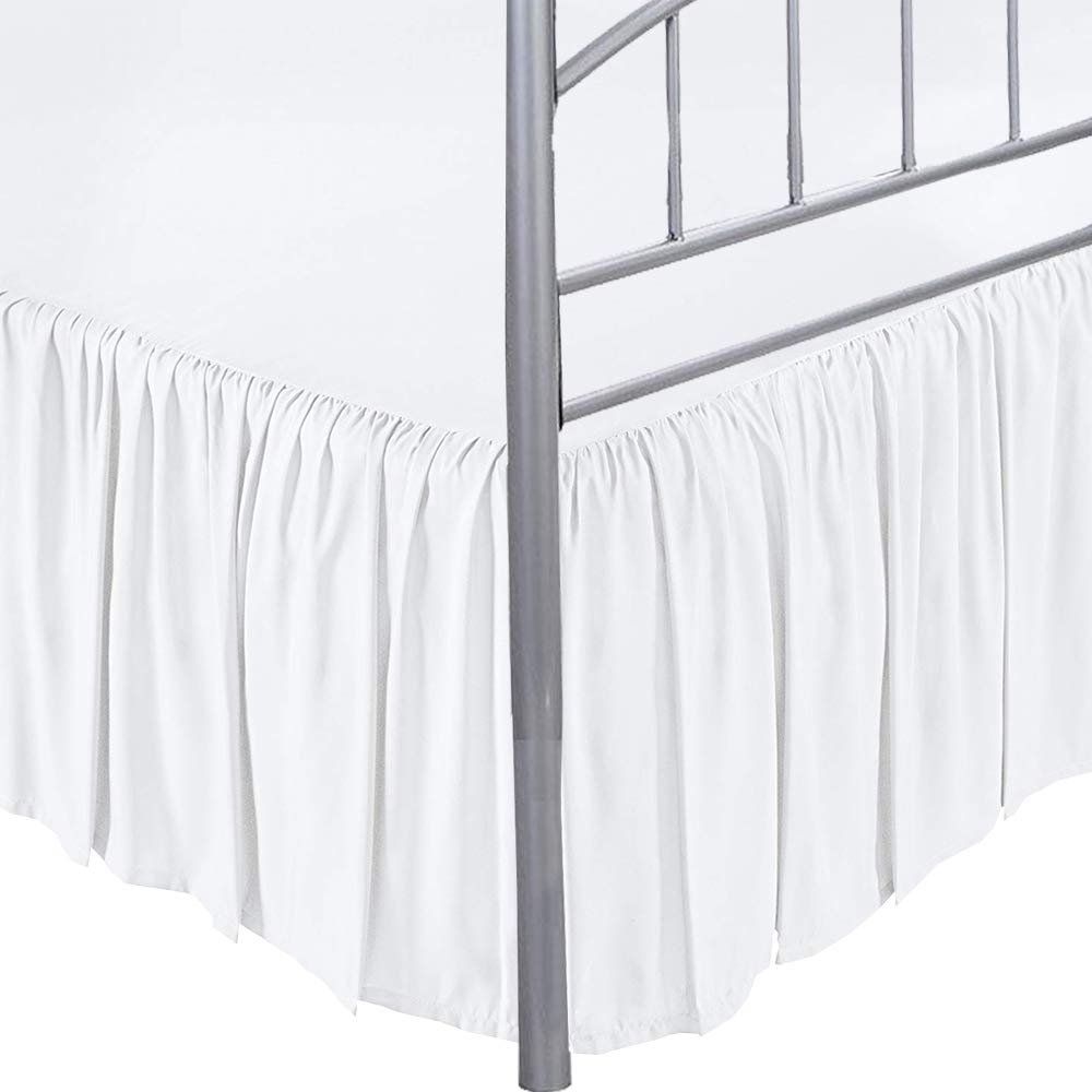 LINEN BEDDING White Solid Queen Ruffled Bed Skirt 18 Inch Drop Split Corner with Platform Bed Skirt Easy Fit Gathered Style, 3 Sided Ruffle Bed Skirt Queen Size White