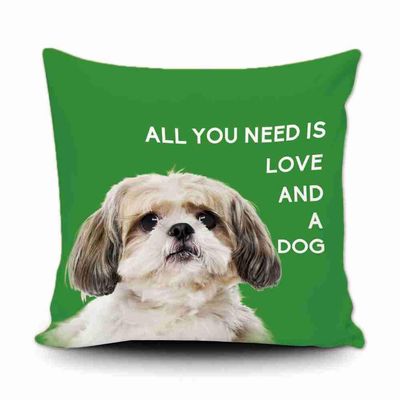 GUGLILI All You Need is Love and A Dog Shih Tzu Throw Pillow Cover Cushion Cover Canvas Decorative Pillowcase for Sofa Car 18x18 Inch,Green