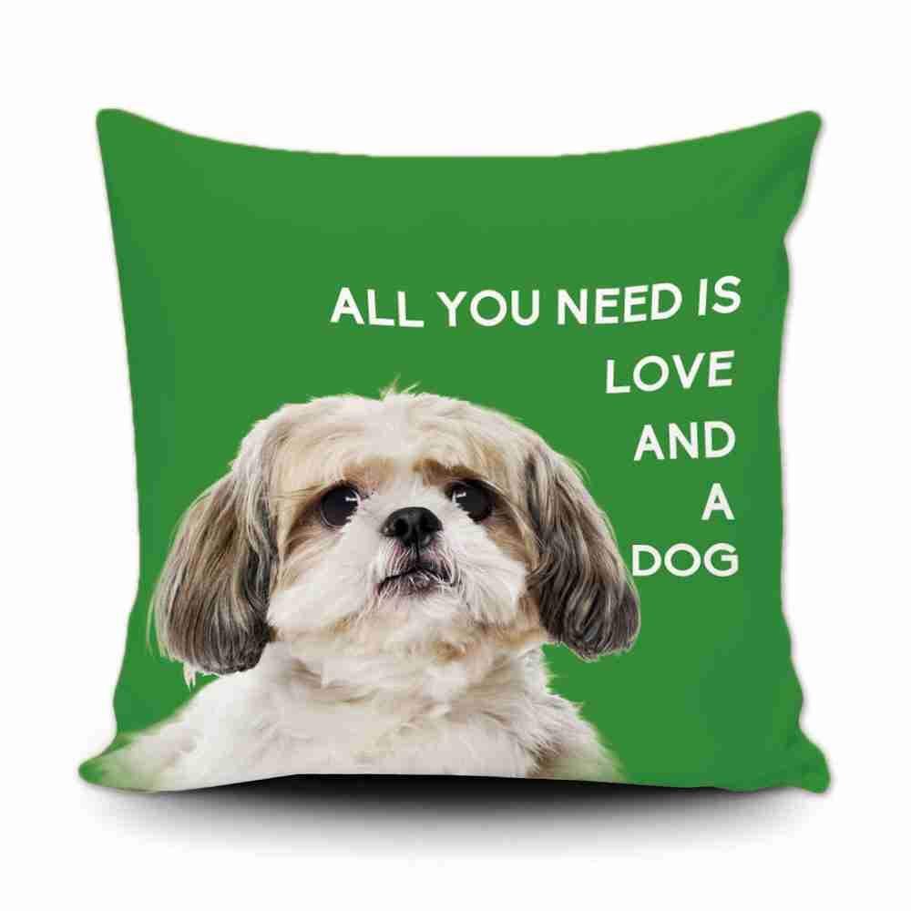 GUGLILI All You Need is Love and A Dog Shih Tzu Throw Pillow Cover Cushion Cover Canvas Decorative Pillowcase for Sofa Car 18x18 Inch,Green