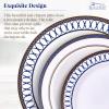 Silver Spoons DISPOSABLE DINNERWARE SET | Heavy Duty Plastic Dishes | Elegant Fine China Look | Includes: 20 Dinner Plates, 20 Salad Plates and 20 Dessert Plates | Renaissance Collection (Royal Blue) view 3