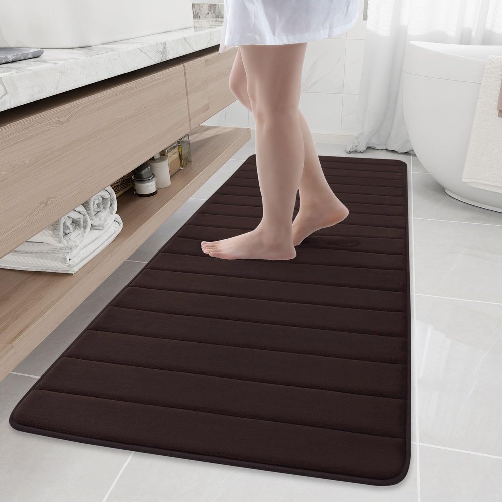 Buganda Memory Foam Bath Mat, 70" x 24", Ultra Soft and Non-Slip Bathroom Rugs, Water Absorbent and Machine Washable Bath Rug Runner for Bathroom, Shower, and Tub, Brown