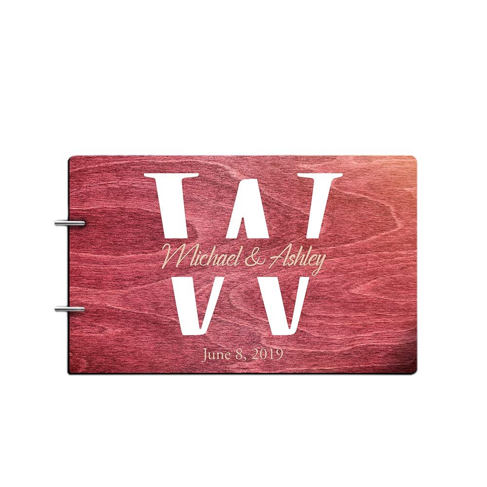 Just Customized Personalized Handmade Mr Mrs Wedding Guest Book for Bride and Groom Wood Alternative Custom Engraved Newlywed Marriage Album (Rosewood)