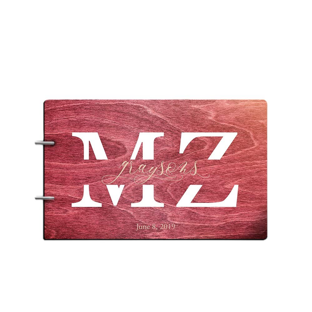 Just Customized Personalized Handmade Mr Mrs Wedding Guest Book for Bride and Groom Wood Alternative Custom Engraved Newlywed Marriage Album (Rosewood)