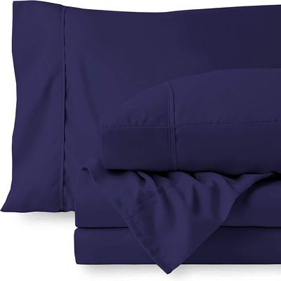 4 PC Cotton Sheets Set, 600 Thread Count 100% Egyptian Cotton, 22 Inch deep Pocket of Fitted Sheet, Long-Staple Combed Cotton Best-Bedding Sheets for Bed, Navy Blue Solid, Olympic Queen Size.