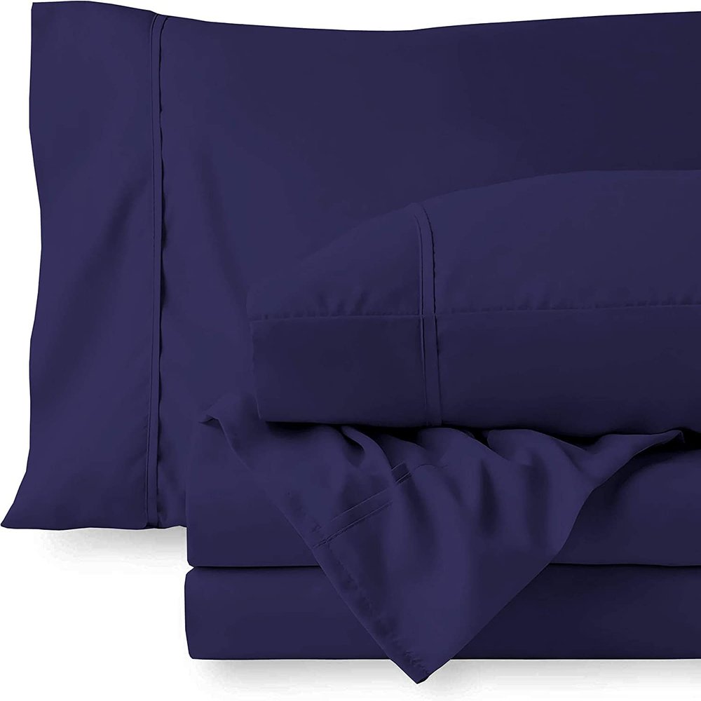 4 PC Cotton Sheets Set, 600 Thread Count 100% Egyptian Cotton, 22 Inch deep Pocket of Fitted Sheet, Long-Staple Combed Cotton Best-Bedding Sheets for Bed, Navy Blue Solid, Olympic Queen Size.