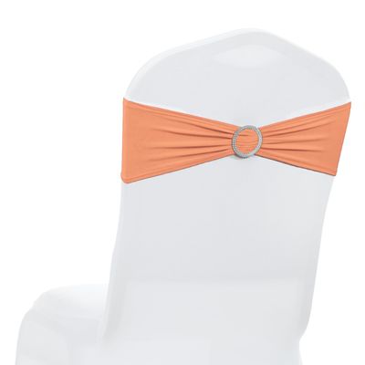 MDS Pack of 150 Spandex Chair Sashes Bows Universal fits Elastic Stretch Chair Bands Ties with Buckle Slider Bow for Wedding Decoration Spandex Slider Sashes Bow - Peach