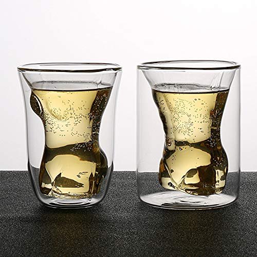 2 Pack Funny Male Female Shaped Shot Glasses Durable Dual Layered Borosilicate Tumbler Glass