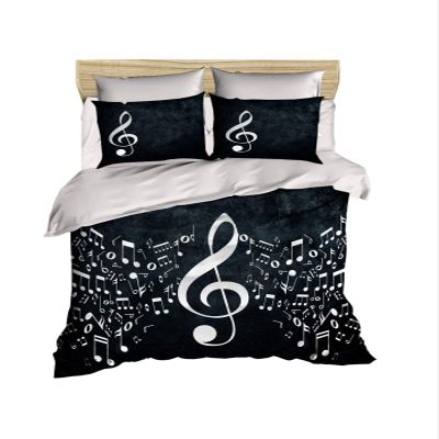 OZINCI 100% Cotton 3D Printed Music Bedding Set, Clef and Musical Note Themed, Full/Queen Size Quilt/Duvet Cover Set, (3 Pcs)