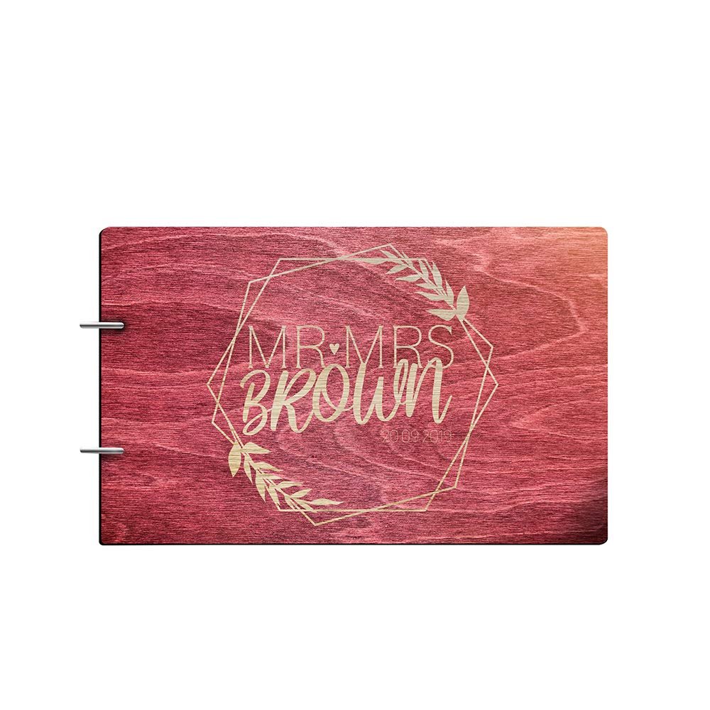 Just Customized Personalized Handmade Mr Mrs Wedding Guest Book for Bride and Groom Wood Alternative Custom Engraved Newlywed Marriage Album (Rosewood)