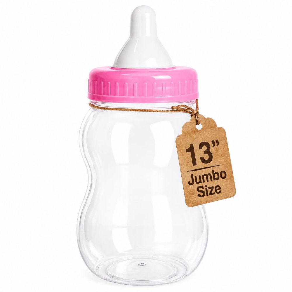 13" Jumbo Fillable Baby Shower Bank Plastic Decoration Centerpiece (Pink, 13")