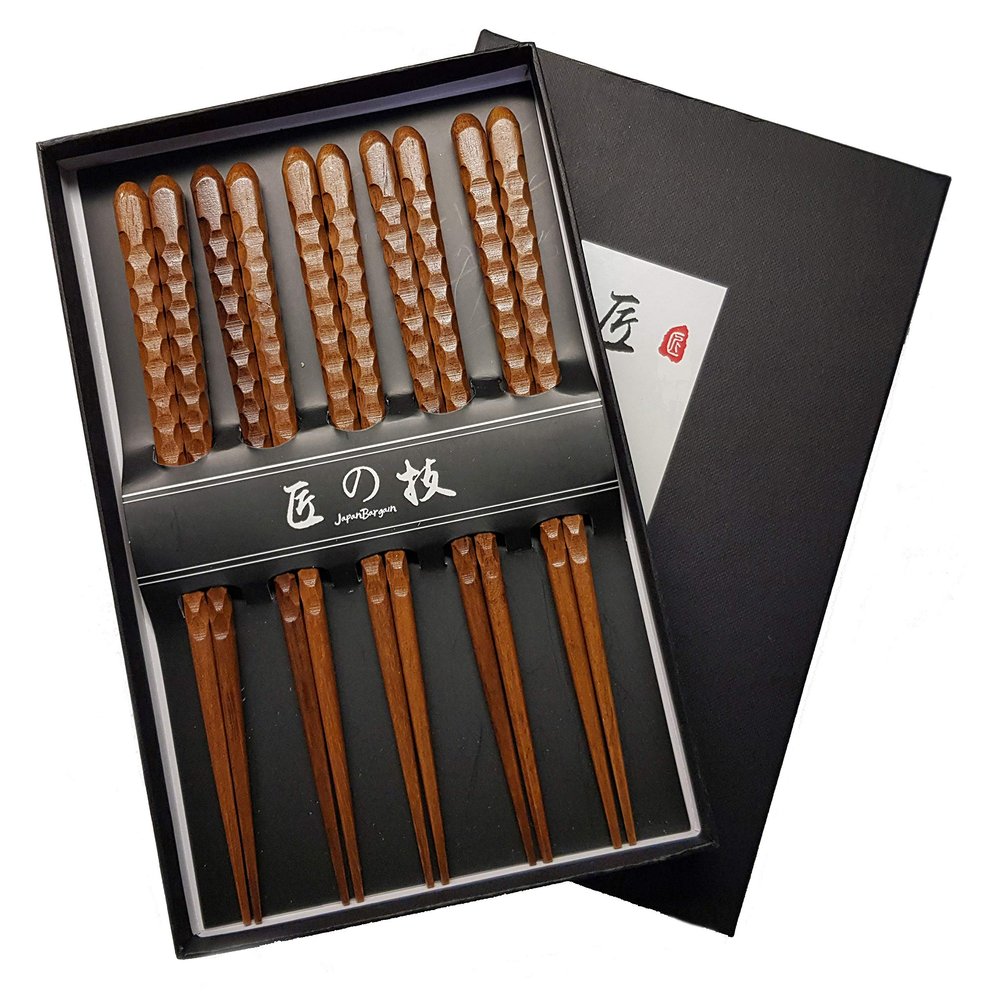 JB Home Collection 4516, Japanese Style 5 Pair Reusable Hardwood Chopsticks (1)