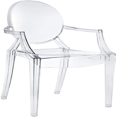 Nicer Furniture Set of 1 Louis XVI Ghost Chair with Arms-Modern Armchair with Arm Polycarbonate Plastic in Clear Transparent Crystal