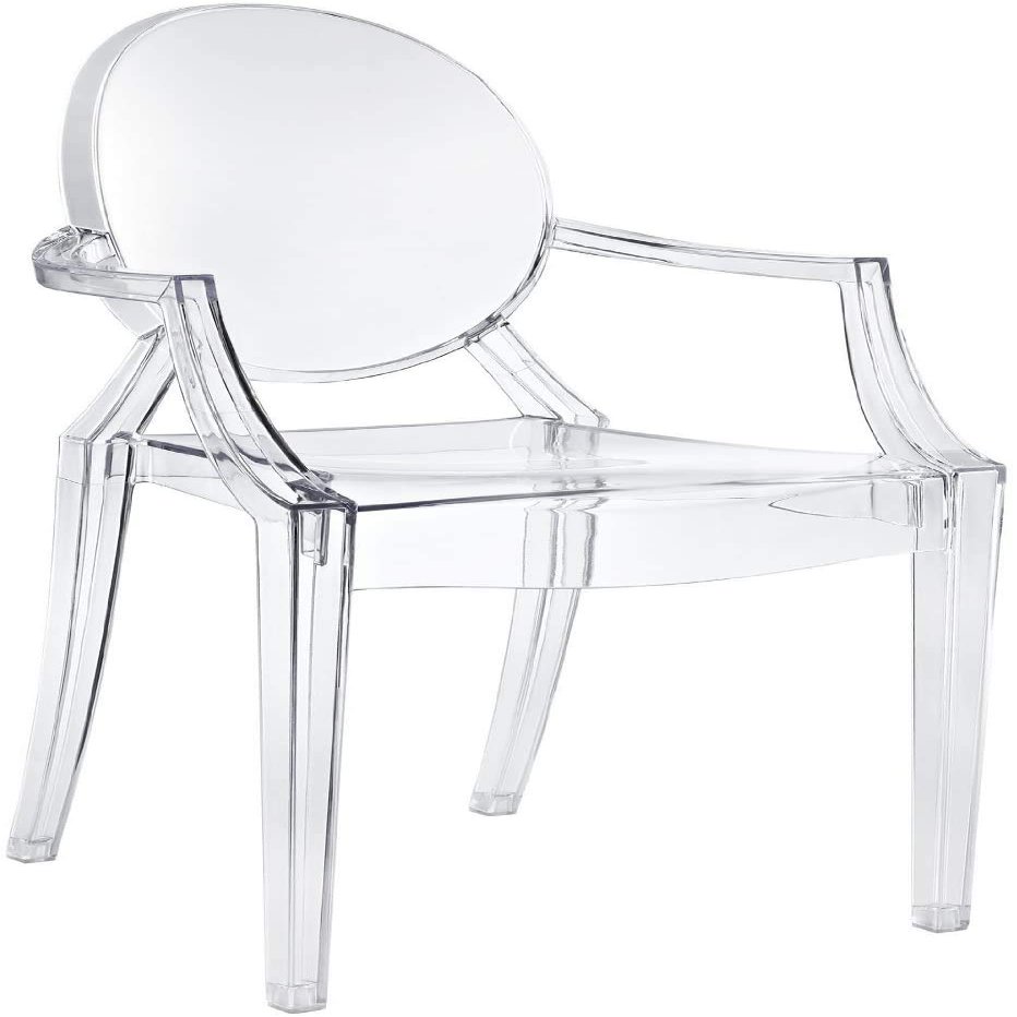 Nicer Furniture Set of 1 Louis XVI Ghost Chair with Arms-Modern Armchair with Arm Polycarbonate Plastic in Clear Transparent Crystal