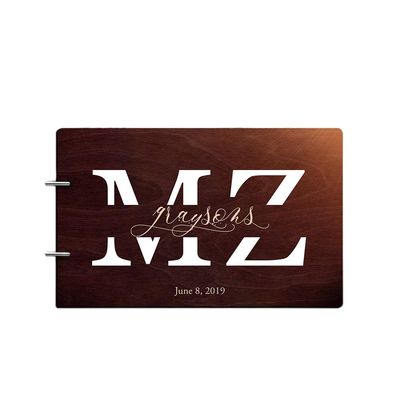 Just Customized Personalized Handmade Mr Mrs Wedding Guest Book for Bride and Groom Wood Alternative Custom Engraved Newlywed Marriage Album (Chocolate Walnut)