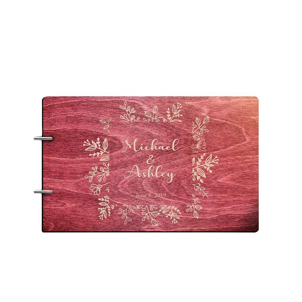 Just Customized Personalized Handmade Mr Mrs Wedding Guest Book for Bride and Groom Wood Alternative Custom Engraved Newlywed Marriage Album (Rosewood)