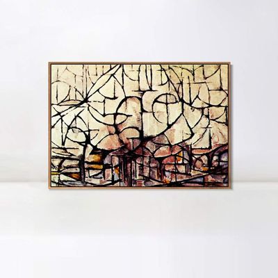 INVIN ART Framed Canvas Series#091 by Piet Cornelies Mondrian Wall Art Living Room Home Office Decorations(Wood Color Slim Frame,20"x24")