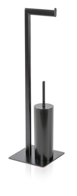 Mve Brush and Toilet Paper Holder, Metal, Black, 20x16x71 cm