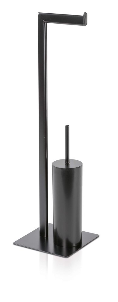 Mve Brush and Toilet Paper Holder, Metal, Black, 20x16x71 cm
