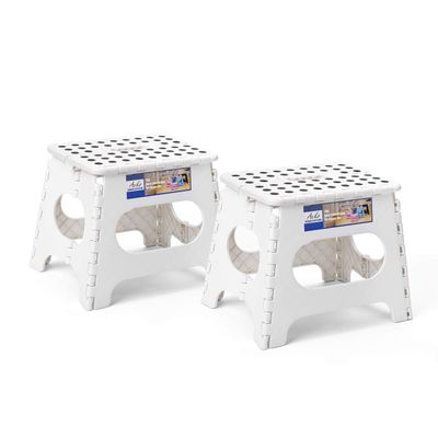 ACKO 2PACK Folding Step Stool - 11" Height Premium Heavy Duty Foldable Stool for Kids and Adults, Plastic Stepping Stool for Kitchen Bathroom, White