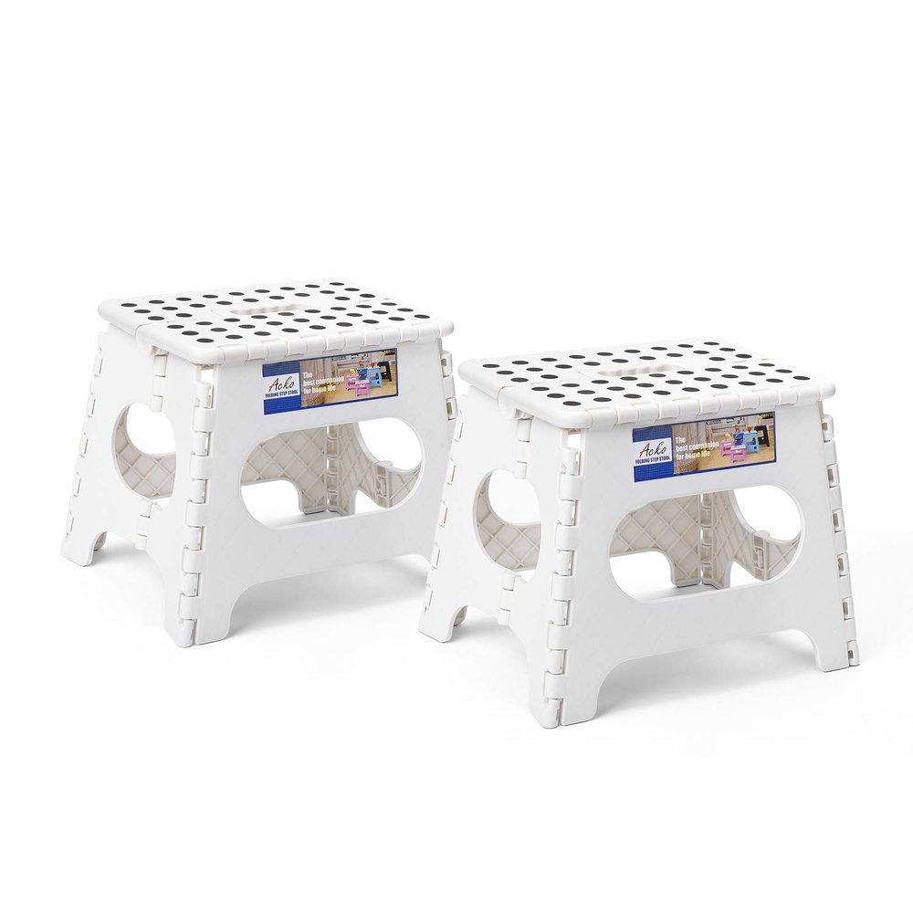 ACKO 2PACK Folding Step Stool - 11" Height Premium Heavy Duty Foldable Stool for Kids and Adults, Plastic Stepping Stool for Kitchen Bathroom, White