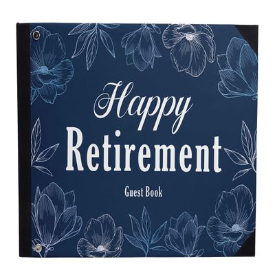 Darling Souvenir Blue Floral Border Retirement Party Guestbook Hardbound Cover Personalized Printed Keepsake Memory Guest Registry-9 x 12 Inches