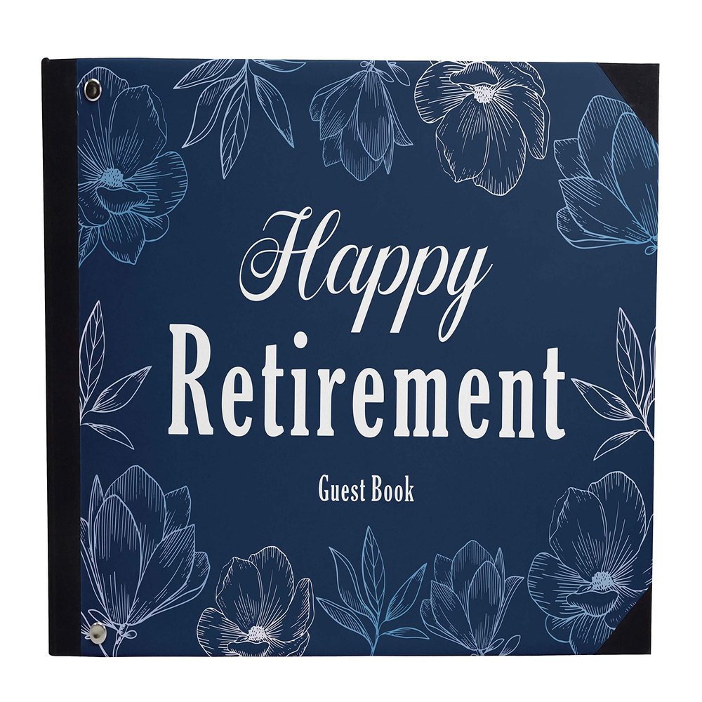 Darling Souvenir Blue Floral Border Retirement Party Guestbook Hardbound Cover Personalized Printed Keepsake Memory Guest Registry-9 x 12 Inches