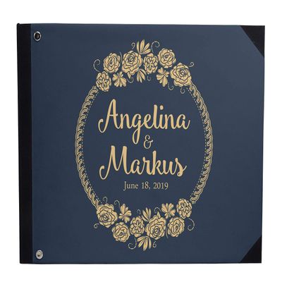 Darling Souvenir Blue Floral Wreath Wedding Guest Book Hardbound Guest Sign-in Book Guest Registry Guestbook-9 x 12 Inches