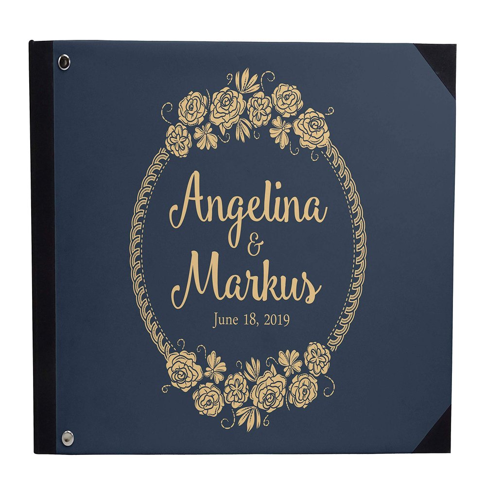 Darling Souvenir Blue Floral Wreath Wedding Guest Book Hardbound Guest Sign-in Book Guest Registry Guestbook-9 x 12 Inches