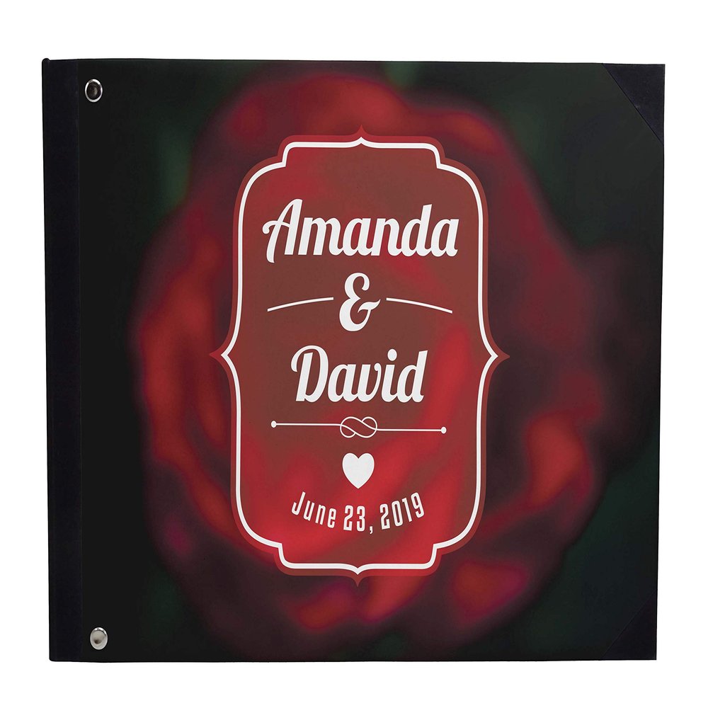 Darling Souvenir Black Frame & Blurry Rose Printed Wedding Guest Book Hardbound Cover Sign in Book Registry Scrapbook-9 x 12 Inches