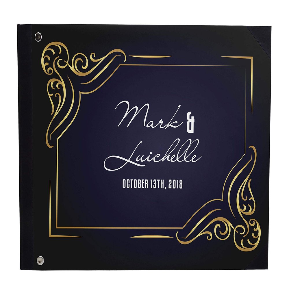 Darling Souvenir Black Victorian Frame Wedding Guestbook Hardbound Cover Printed Anniversary Wedding Guest Registry-9 x 12 Inches