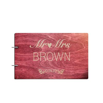 Just Customized Personalized Handmade Mr Mrs Wedding Guest Book for Bride and Groom Wood Alternative Custom Engraved Newlywed Marriage Album (Rosewood)