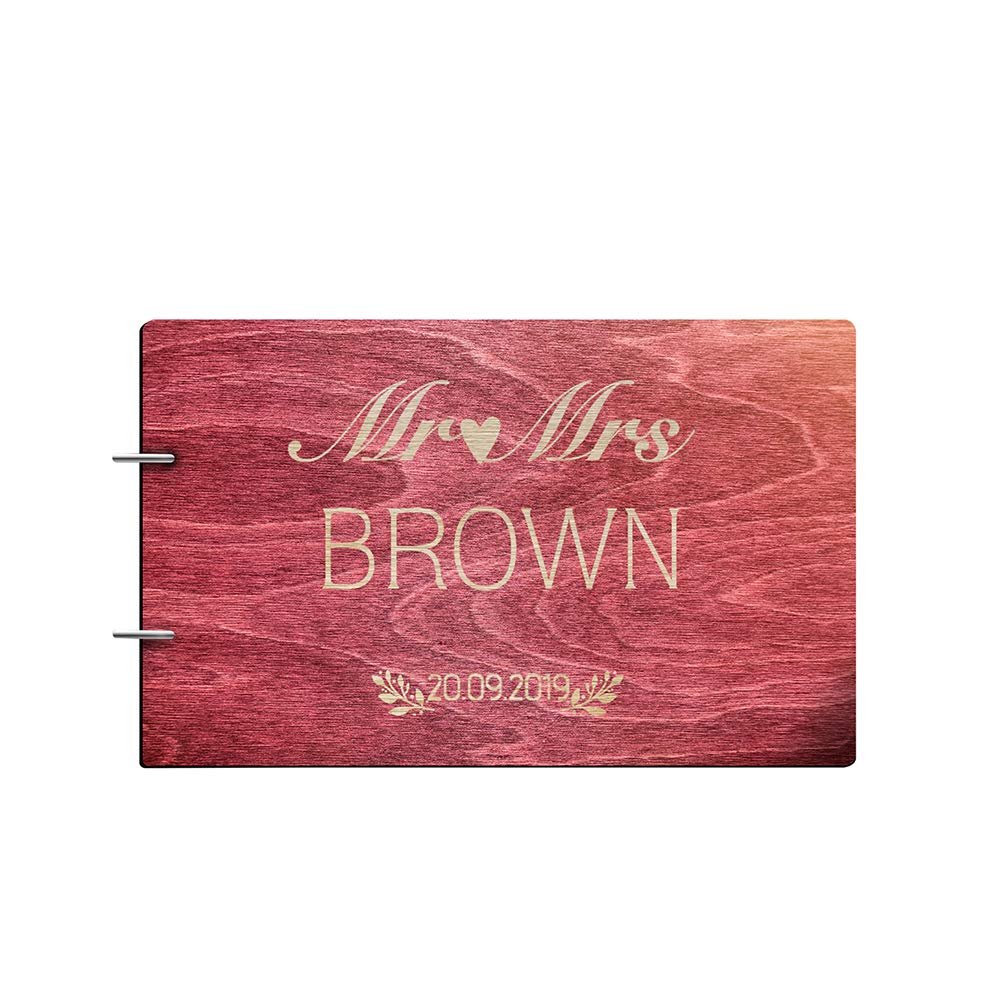 Just Customized Personalized Handmade Mr Mrs Wedding Guest Book for Bride and Groom Wood Alternative Custom Engraved Newlywed Marriage Album (Rosewood)
