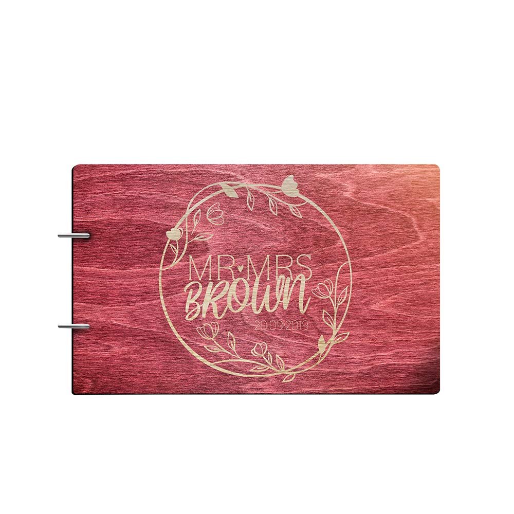 Just Customized Personalized Handmade Mr Mrs Wedding Guest Book for Bride and Groom Wood Alternative Custom Engraved Newlywed Marriage Album (Rosewood)