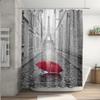 Amagical 4PCS Paris Eiffel Tower Under Red Umbrella Decor Bathroom Mat Set Shower Curtain Set, Bathroom Mat Contour Mat Toilet Cover Fabric Waterproof Shower Curtain Liner with 12 Hooks view 2