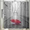 Amagical 4PCS Paris Eiffel Tower Under Red Umbrella Decor Bathroom Mat Set Shower Curtain Set, Bathroom Mat Contour Mat Toilet Cover Fabric Waterproof Shower Curtain Liner with 12 Hooks view 4
