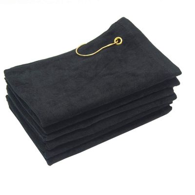 SHOPINUSA Set of 12, Terry Velour Golf Towels Corner Grommet & Hook, 11x18 Fingertip Towels, 100% Cotton Sport Towels (12, Black)