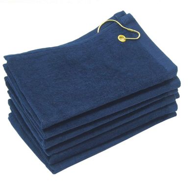 SHOPINUSA Set of 12, Terry Velour Golf Towels Corner Grommet & Hook, 11x18 Fingertip Towels, 100% Cotton Sport Towels (12, Navy)