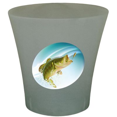 3 Gallon Oval Shaped Wastebasket in a Gray Plastic Finish Featuring Your Choice of an Animal Themed Vinyl Decal - Free Trash Bag Included (Bass)