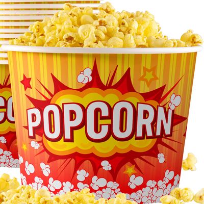 Greaseproof, Retro 85oz Popcorn Buckets 12 Pack. Durable Pop Corn Tubs in Red Yellow. Large Disposable Containers Perfect For Movie Night, Theme Party, Theater, Carnivals & Fundraisers